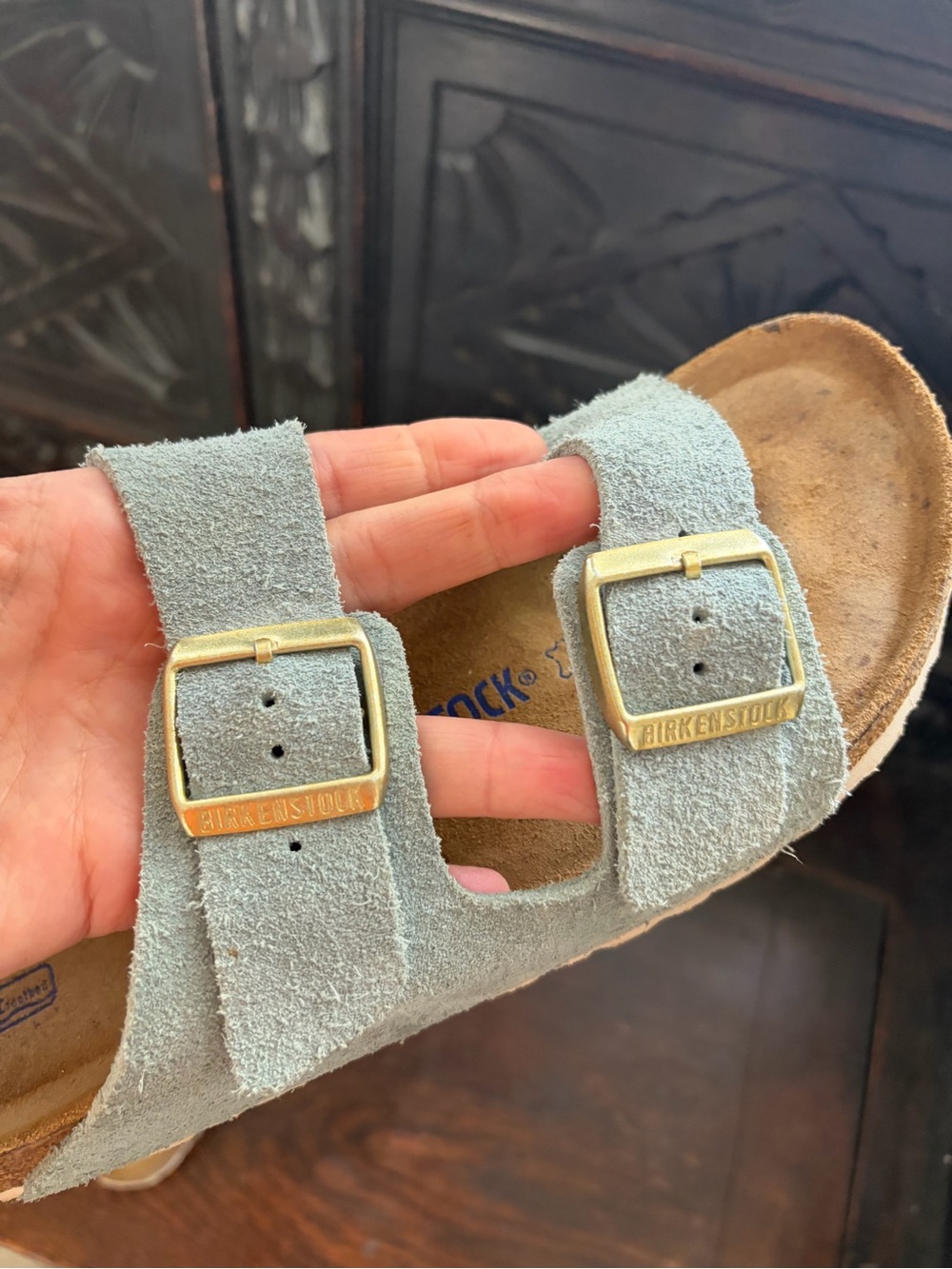 Pale blue suede Birkenstock Arizona 41, 10-10.5 - Picture 2 of 5